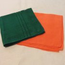 2 Bright linen hankies handkerchief green orange threadwork vintage ll3386
