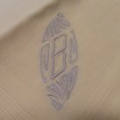 Man's white cotton handkerchief blue monogram B rolled hem ll3402