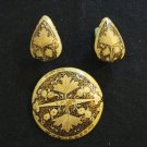 Hand painted paper papier mache pin earrings Russian Ukraine Polish vintage costume jewelry ll2124