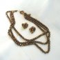 Demi Parure 3 strand copper glass jet bead necklace earrings Vintage jewelry ll2061