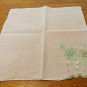 Green embroidery on white linen hanky hand rolled unused vintage ll3452