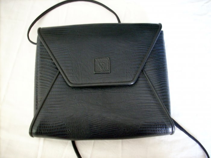 Anne Klein for Calderon alligator stamped black leather shoulder bag purse as new ll1087