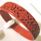 Faux cinnabar bangle bracelet floral motif red vintage ll2870