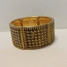 Wide brass stretch bangle bracelet houndstooth motif perfect pre-owned ll3482