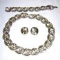 3 Piece Parure bold silvery links necklace bracelet earrings retro vintage ll1905