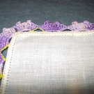 Antique linen hanky with lavender crocheted lace edging ll1472