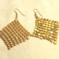 Gold tone alu-mesh chandelier earrings pierced shepherd's hook draping  ll3492