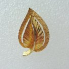 Gold tone leaf brooch mixed textured numbered excellent vintage pin ll3353