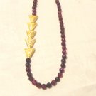 Handmade bead necklace root beer glass gold tone triangles opera length ll3509