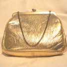 Gold leatherette evening bag purse wrist chain excellent vintage ll2736