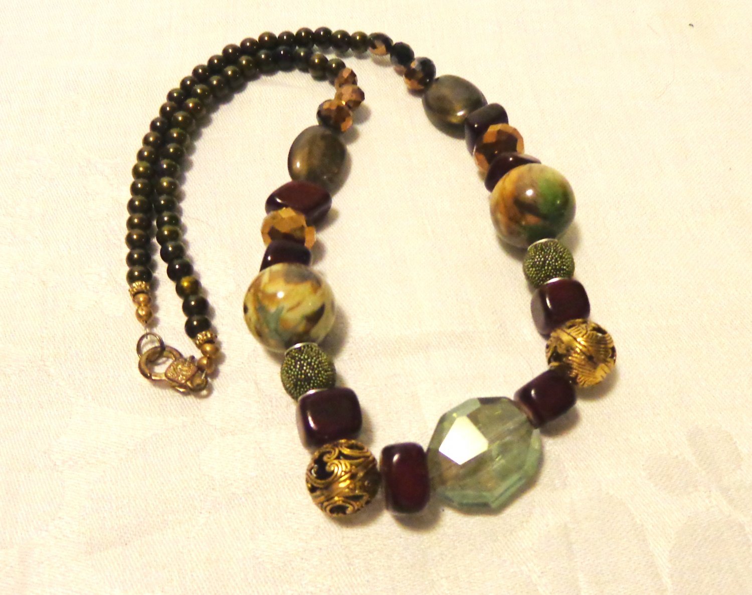 Mixed bead necklace neutral tones handmade 24 inches springring clasp ll3517