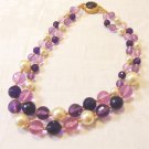 2 Strand vintage bead necklace shades of purple, lavender and pearl 25 inches perfect ll3520