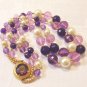 2 Strand vintage bead necklace shades of purple, lavender and pearl 25 inches perfect ll3520