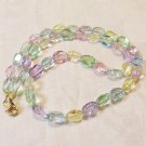 Opera length tumbled glass bead necklace clear pastels 28 inches clasp perfect handmade ll3525