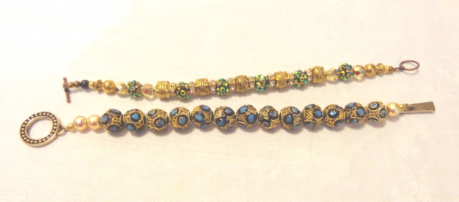 2 Handmade bead bracelets fancy mixed beads rod and ring clasps perfect ll3535