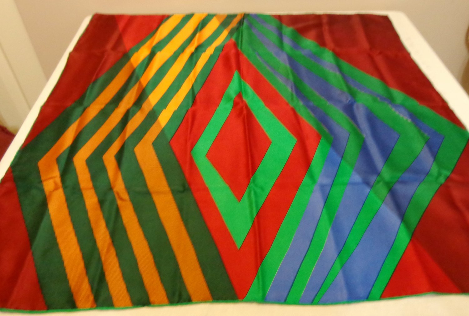Marja Kurki Finland large silk scarf diagonal stripes jewel tones rolled hem as new ll3537