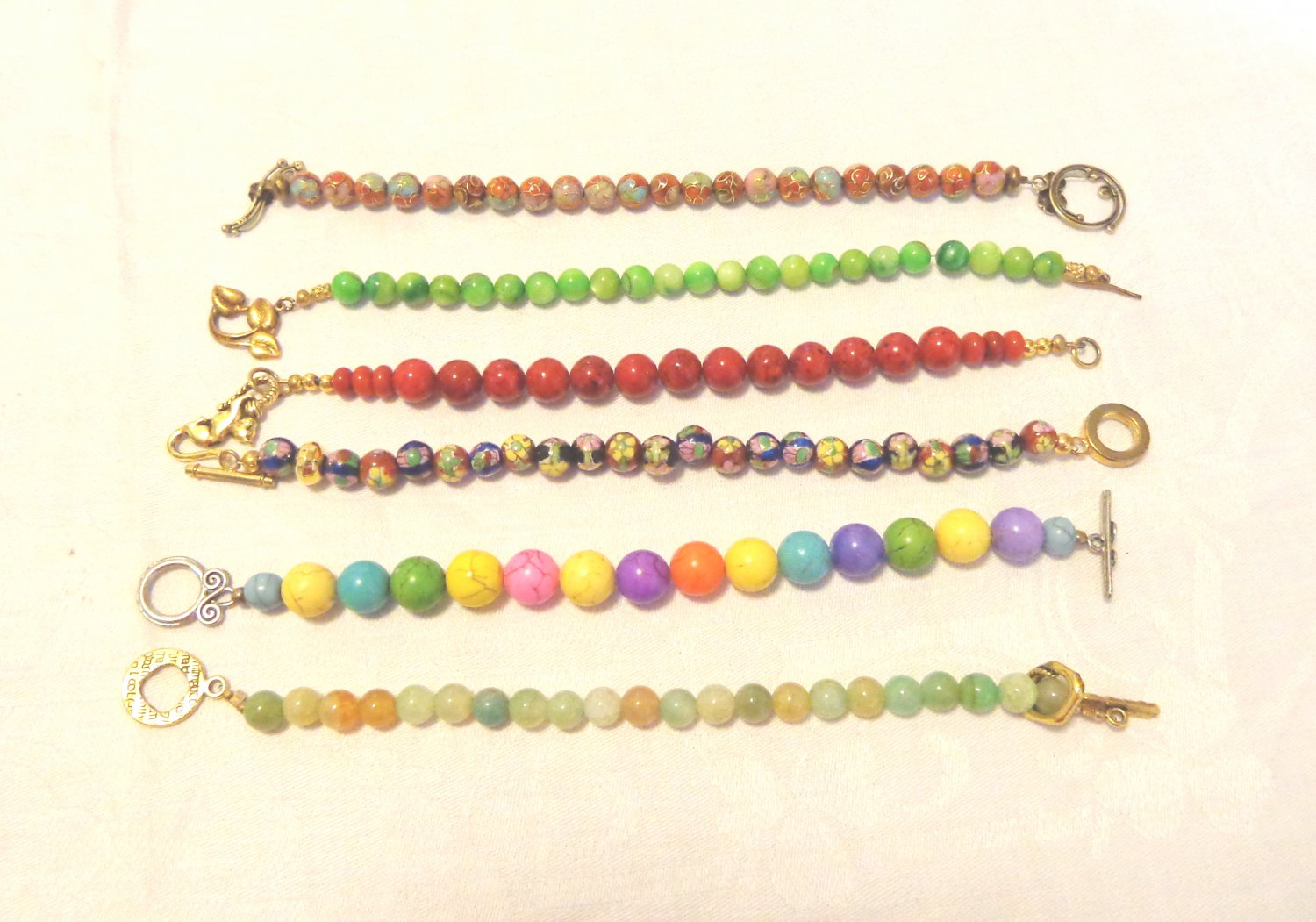 6 Handmade bead bracelets mixed colors all round beads toggle clasps perfect ll3538