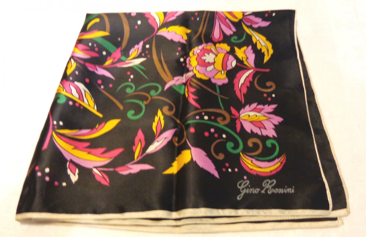 Gino Rossini square scarf dramatic mod floral acetate made Italy excellent vintage ll3557