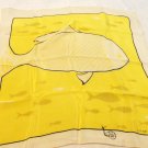 Big Fish Little Pond whimsical silk scarf small yellow rolled hem vintage ll3561