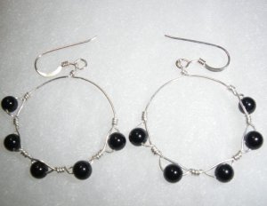 Black Beaded Hoops