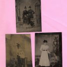 Three Tintype Antique Photo (s) Ladies Fancy Hats Baby and Posh Frocks