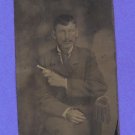 Tintype Antique Photo Guy with Pistol Gun Trimmed