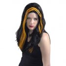 Long Black Costume Wig with Orange Streak Goth Witch