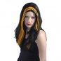 Long Black Costume Wig with Orange Streak Goth Witch