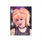 Short Shag Club Costume Wig with Orange and Yellow Streaks
