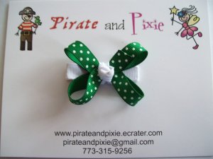 Green/White Dots Hair Bows