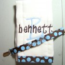 Personalized Burp Cloth and matching pacifier holder for that special baby in your life