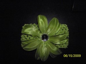 Green Crocheted Headband with Flower