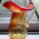 Crackle Glass Amberina Fluted Pitcher Very Pretty