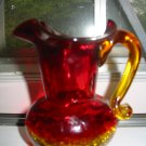 Crackle Glass Amberina Fluted Pitcher Very Pretty Hand Blown