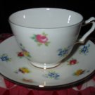 Cup and Saucer Crown Staffordshire England Multi Colored Flowers Bone China