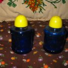 Vintage Blue Glass Drum Salt and Pepper Shakers Very Nice
