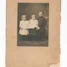 Vintage Photograph Two Young Children and Baby On Chair Mounted On Card Stock