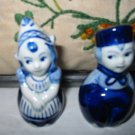 Dutch Boy And Girl Salt And Pepper Shakers Vintage Wonderful Deep Blue