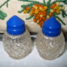 Glass With Blue Tops Salt And Pepper Shakers Vintage