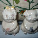 Pig With Bow Salt And Pepper Shakers Vintage