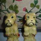 Sitting Dogs Yellow With Red Trim Salt And Pepper Shakers Vintage