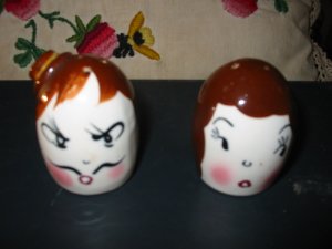 Deco Head / Face Salt And Pepper Shakers Vintage