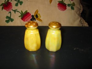 Lovely Yellow With Gold Top Salt And Pepper Shakers Vintage