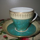 Cup And Saucer Blue / Teal / Green & Beige With Gold Trim by Royal Grafton Bone China England