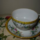 Cup And Saucer Floral With Yellow And Black Trim Made In Japan