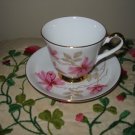 Cup And Saucer Pink Flower With Gold Trim Made In England