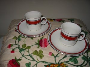 Lot Of 2 Mini Cup And Saucer Red And Black With Gold Trim China