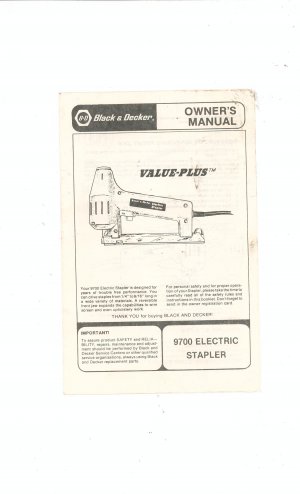 Black & Decker 9700 Electric Stapler Owners Manual