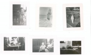 Vintage Photograph Lot Of 6 Assorted Child Baby Crib Beach Sand Garden Rocking Horse Plus B&W