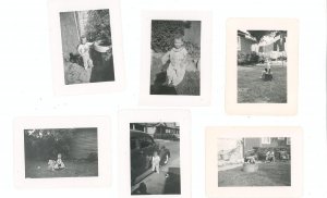 Vintage Photograph Lot Of 6 Assorted Child Baby Bench Wash Tub Car Rocking Horse Plus B&W